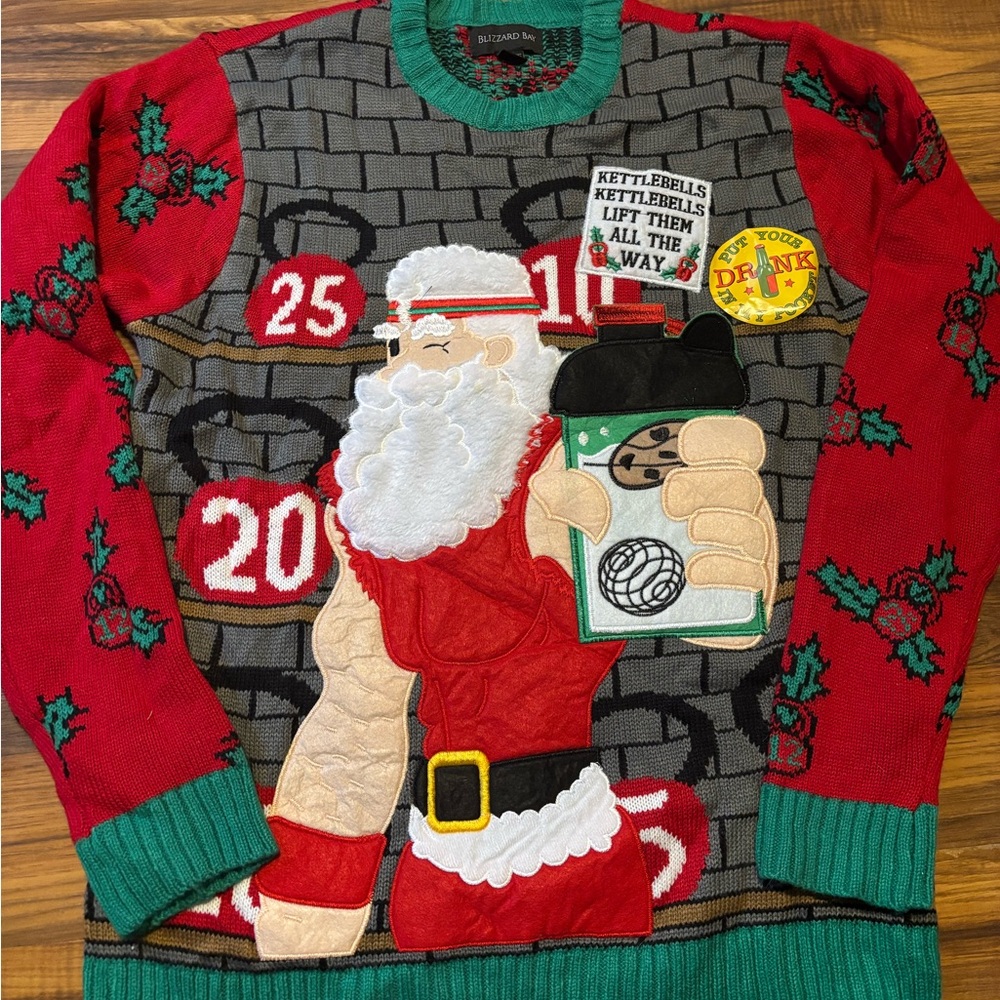 Blizzard Bay Red and Green Gym Bro Gains Santa Crewneck Sweater